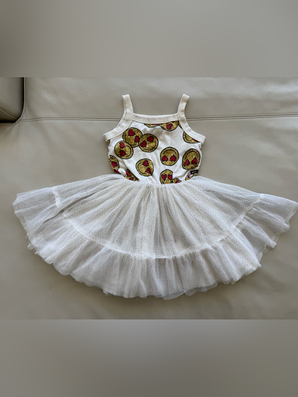 ROCK YOUR KID Kids White Glitter Emoji Tutu Dress Size 2T